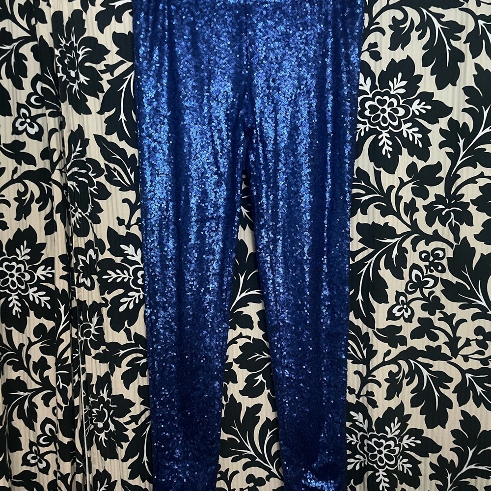 Women's Blue Sequin Leggings - Sparkle Performance Tights